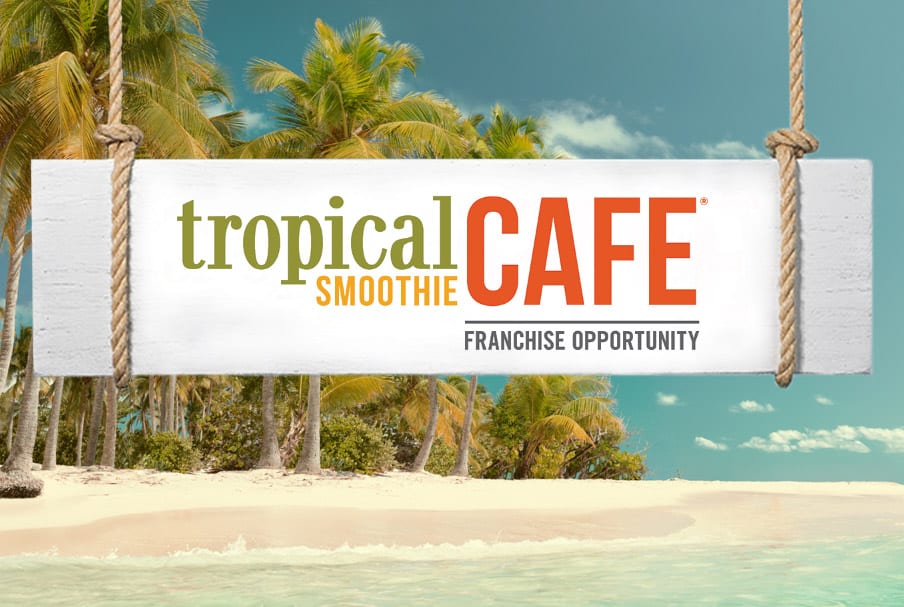 Tropical Smoothie Cafe logo on a tropical beach