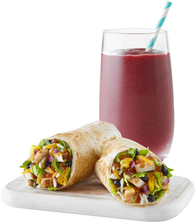 Fruit smoothie and healthy wrap