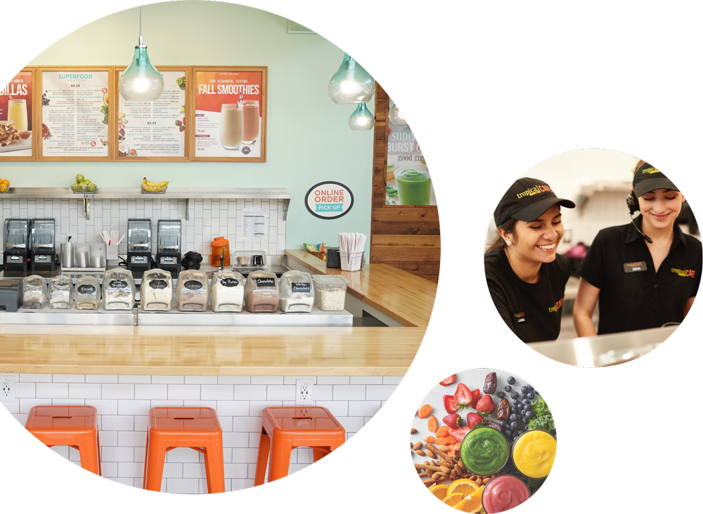 Interior of Tropical Smoothie Cafe and happy employees