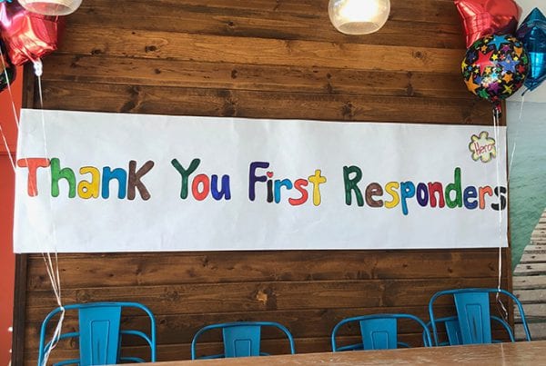 Handmade sign saying "Thank You First Responders"