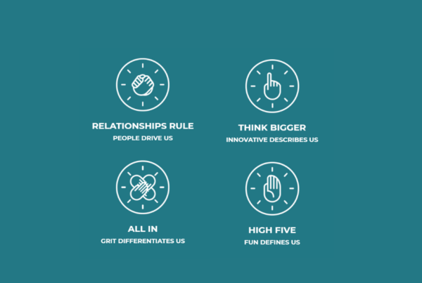 core values, relationships rule, think bigger, all in, high five