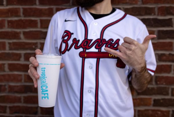 Atlanta Braves player enjoying a Tropical Smoothie Cafe Smoothie