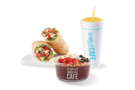Tropical Smoothie Cafe smoothie, wraps and acai bowl