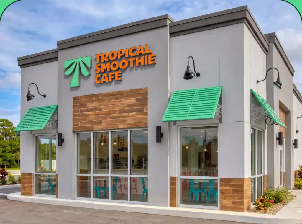 Tropical Smoothie Cafe storefront with green awnings